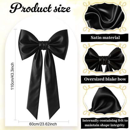 Skiennix Large Black Bow Party Decorations - 43 x 24 Inches Satin Ribbon Wall Decor for Birthdays & Weddings