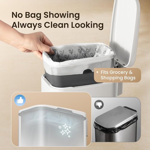 Cesun Slim Bathroom Trash Can - 6L Stainless Steel Wastebasket with Soft Close Lid & Foot Pedal | White