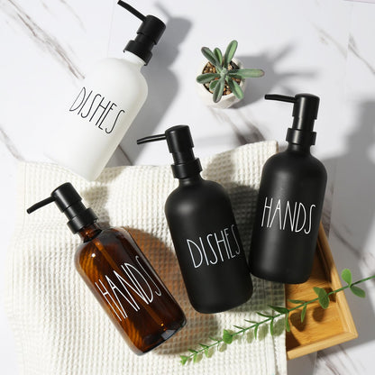 VIMERPA Hand and Dish Soap Dispenser Set, Matte Black Hands Dishes Soap Dispenser Set for Kitchen, 2 Pack Glass Soap Dispensers Set with Plastic Pump, 17 Fl Oz Refillable Liquid Soap Bottles