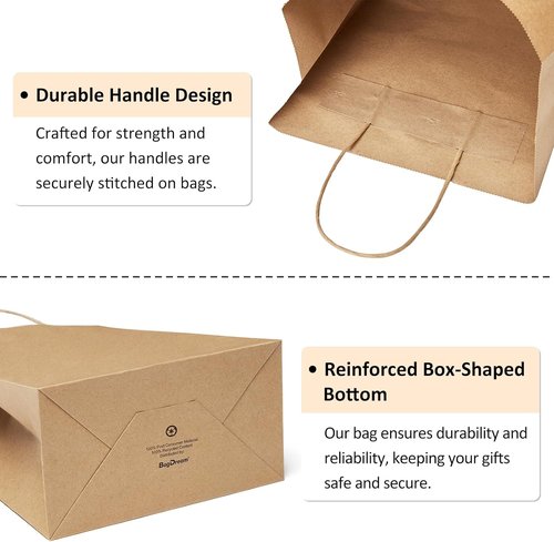 BagDream Gift Bags 8x4.25x10.5 100Pcs Brown Paper Gift Bags with Handles Bulk for Wedding, Party Favor, Grocery, Shopping, Retail, Merchandise Medium Kraft Paper Sacks