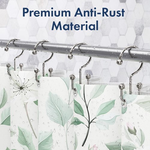 Bathway Shower Curtain Hooks Nickel Shower Curtain Rings, 12 Pcs Double Hook Shower Curtain Hooks Rings Shower Curtain Hangers Rust Proof, Metal Shower Hooks for Bathroom Shower Curtain Rod