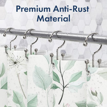 Bathway Shower Curtain Hooks Nickel Shower Curtain Rings, 12 Pcs Double Hook Shower Curtain Hooks Rings Shower Curtain Hangers Rust Proof, Metal Shower Hooks for Bathroom Shower Curtain Rod