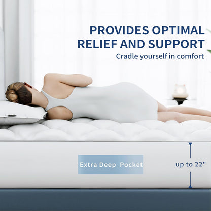Sunflower Queen Mattress Pad - Hypoallergenic Cotton Cover with Extra Deep Pocket (18-22")