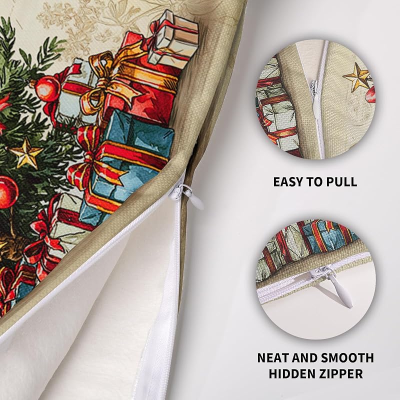 Vintage Christmas Tree Pillow Covers 18x18 Inches - Set of 2, Red & Green