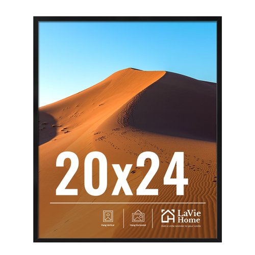 LaVie Home 20x24 Picture Frame for Wall Display, 20x24 Black Picture Frame with HD Plexiglas, 20 x 24 Poster Frame 1 Pack, Display Frame for Vertical or Horizontal, Classic Collection