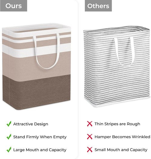 HomeHacks Large Waterproof Laundry Basket - Collapsible Freestanding Hamper with Extended Handles | 125L, Brown
