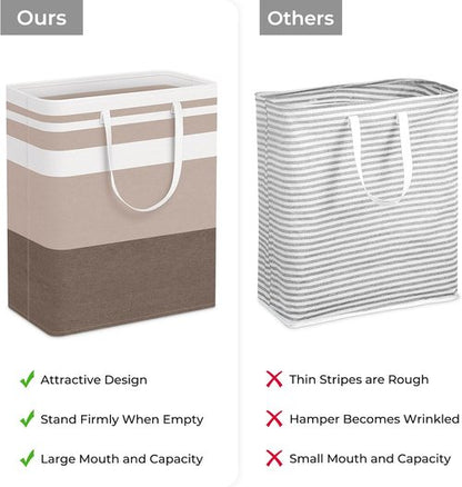 HomeHacks Large Waterproof Laundry Basket - Collapsible Freestanding Hamper with Extended Handles | 125L, Brown