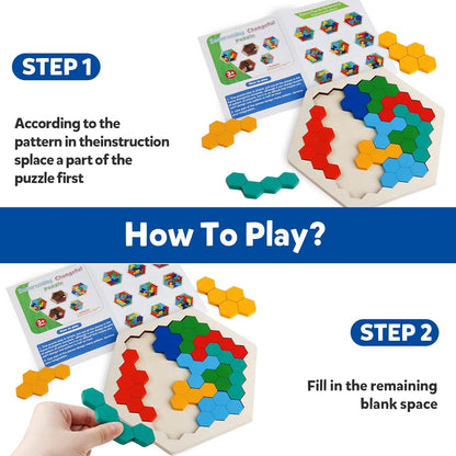 Skrtuan Wooden Blocks Puzzle - Hexagon Brain Teaser for Kids & Adults | STEM Educational Toy
