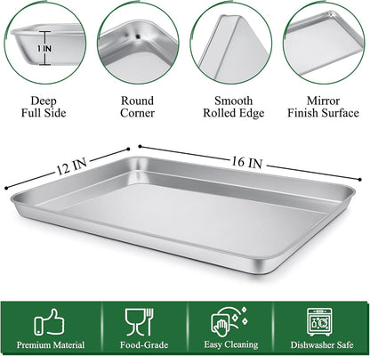 P&P CHEF 16-Inch Baking Sheet Set - Stainless Steel Cookie Sheets with Cooling Racks | Oven & Dishwasher Safe (4 Pcs)
