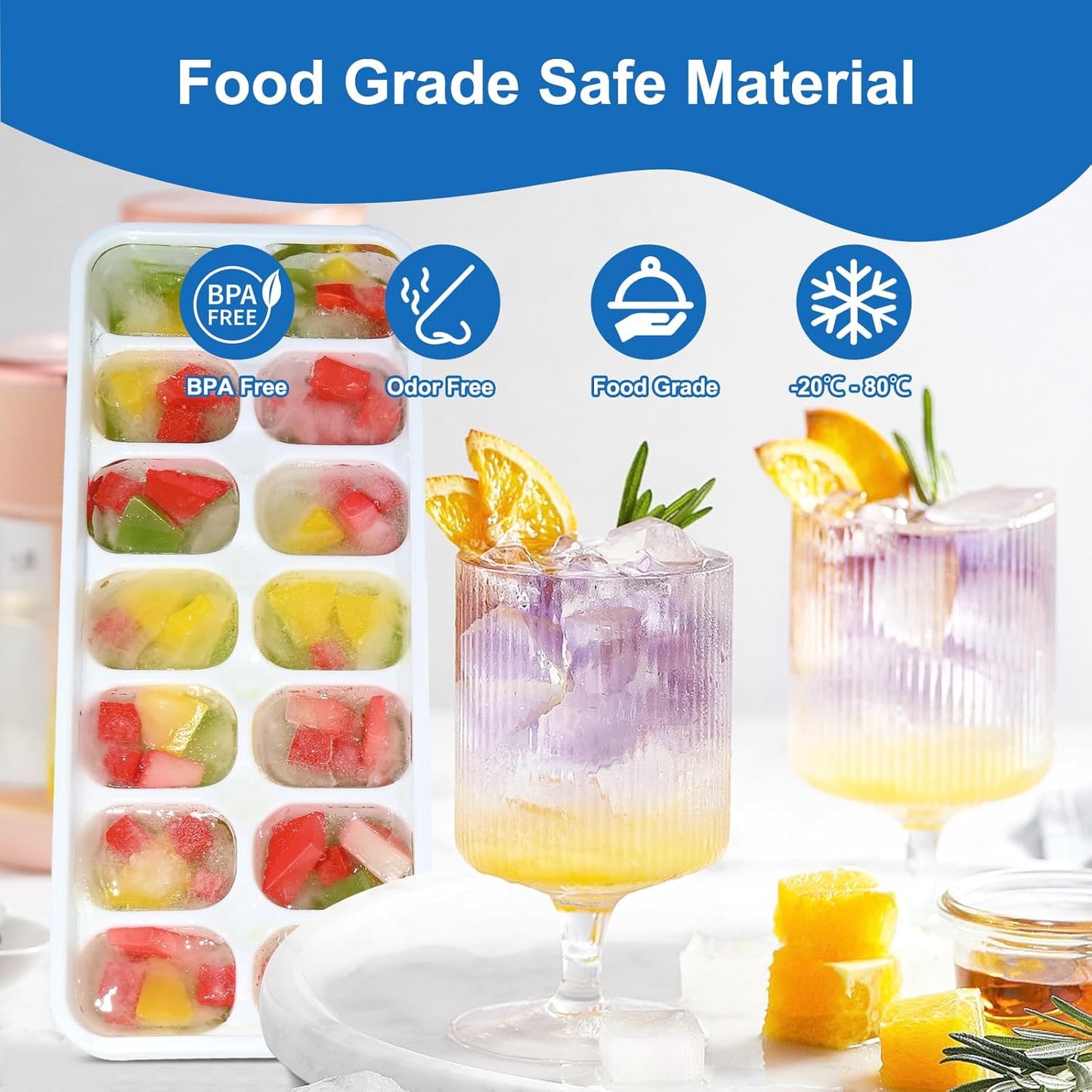 Skiennix Ice Cube Tray - Easy-Release Silicone Trays with Lids | Stackable 3-Pack, BPA-Free & Odor-Free