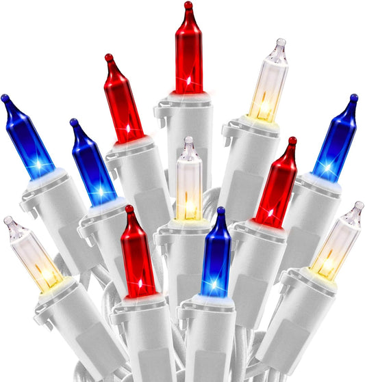 Patriotic Mini Lights - 100 Count Waterproof String Lights for 4th of July | Red, White & Blue
