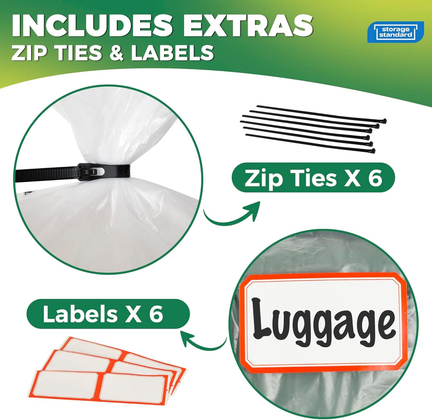 Storage Standard Large Clear Plastic Bags - Waterproof Heavy-Duty Zip Ties for Luggage & Travel Gear | 40 x 60 Inches
