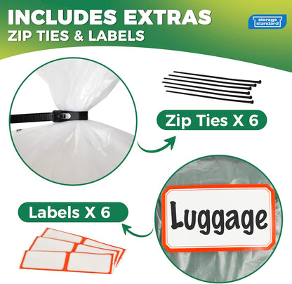 Storage Standard Large Clear Plastic Bags - Waterproof Heavy-Duty Zip Ties for Luggage & Travel Gear | 40 x 60 Inches