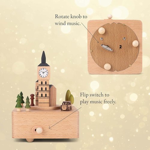 Cottage Garden Big Ben Car | Woodgrain 6-Inch Beech Wind-Up Musical Figurine