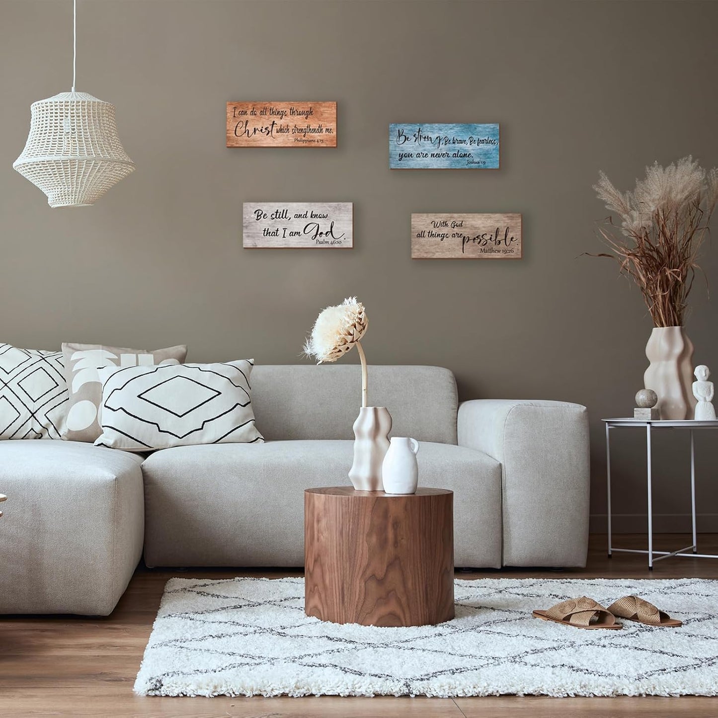 ZONWUTHY Rustic Wooden Bible Verses Wall Decor - 4-Piece Christian Signs for Home | Motivational Prayer Art (10x4)