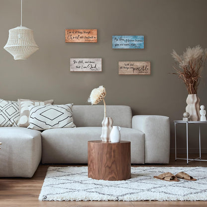 ZONWUTHY Rustic Wooden Bible Verses Wall Decor - 4-Piece Christian Signs for Home | Motivational Prayer Art (10x4)