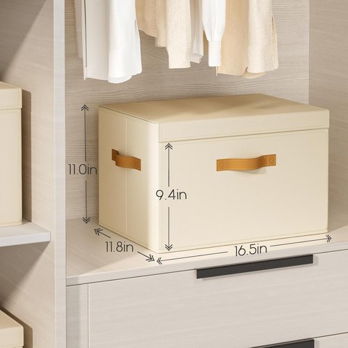 Homsorout Large Storage Bins - Front Opening Fabric Organizers with Lids, 2 Pack, Beige