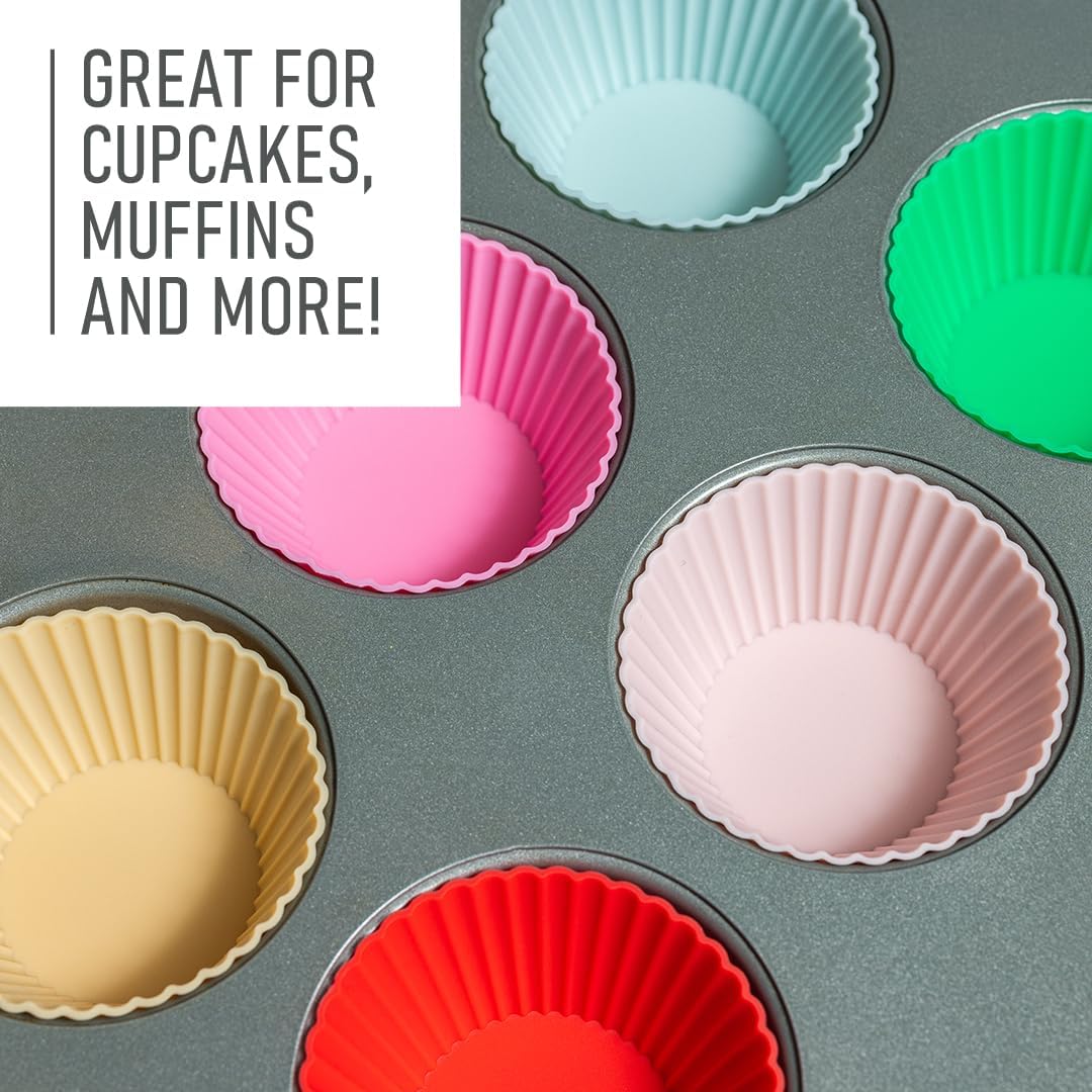 Tacken Silicone Cupcake Baking Cups - Heavy-Duty Non-Stick Liners | 24 Pack, Dishwasher Safe