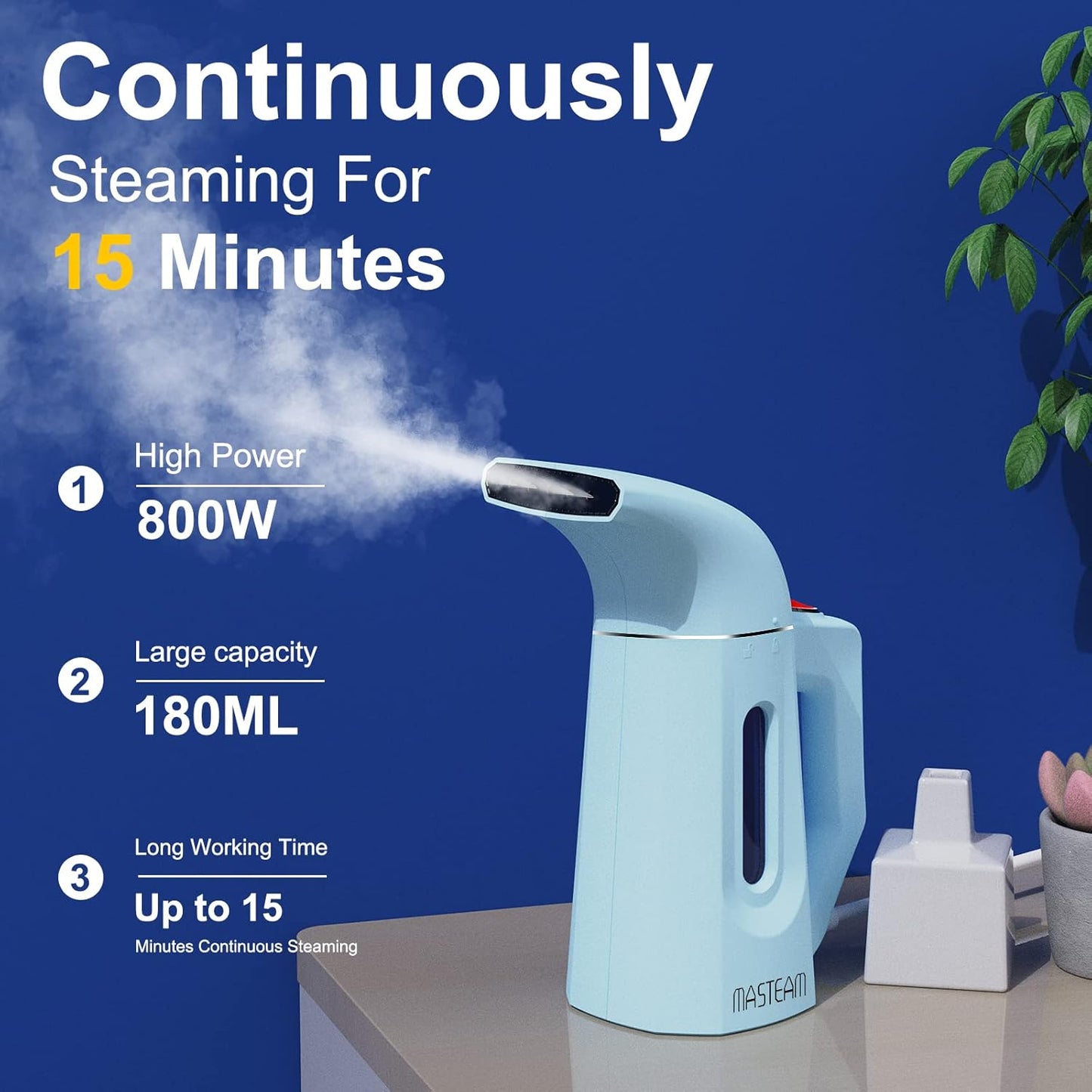 Skiennix Handheld Clothes Steamer - Fast Heat-Up in 40 Seconds | Lightweight 1.5lbs, 800W, 8FT Cord, Blue