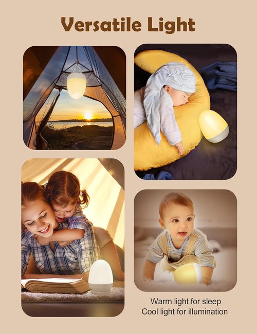 JolyWell Baby Night Light - Portable Touch Lamp with Charging Pad & Timer | White, 2-In-1 Design