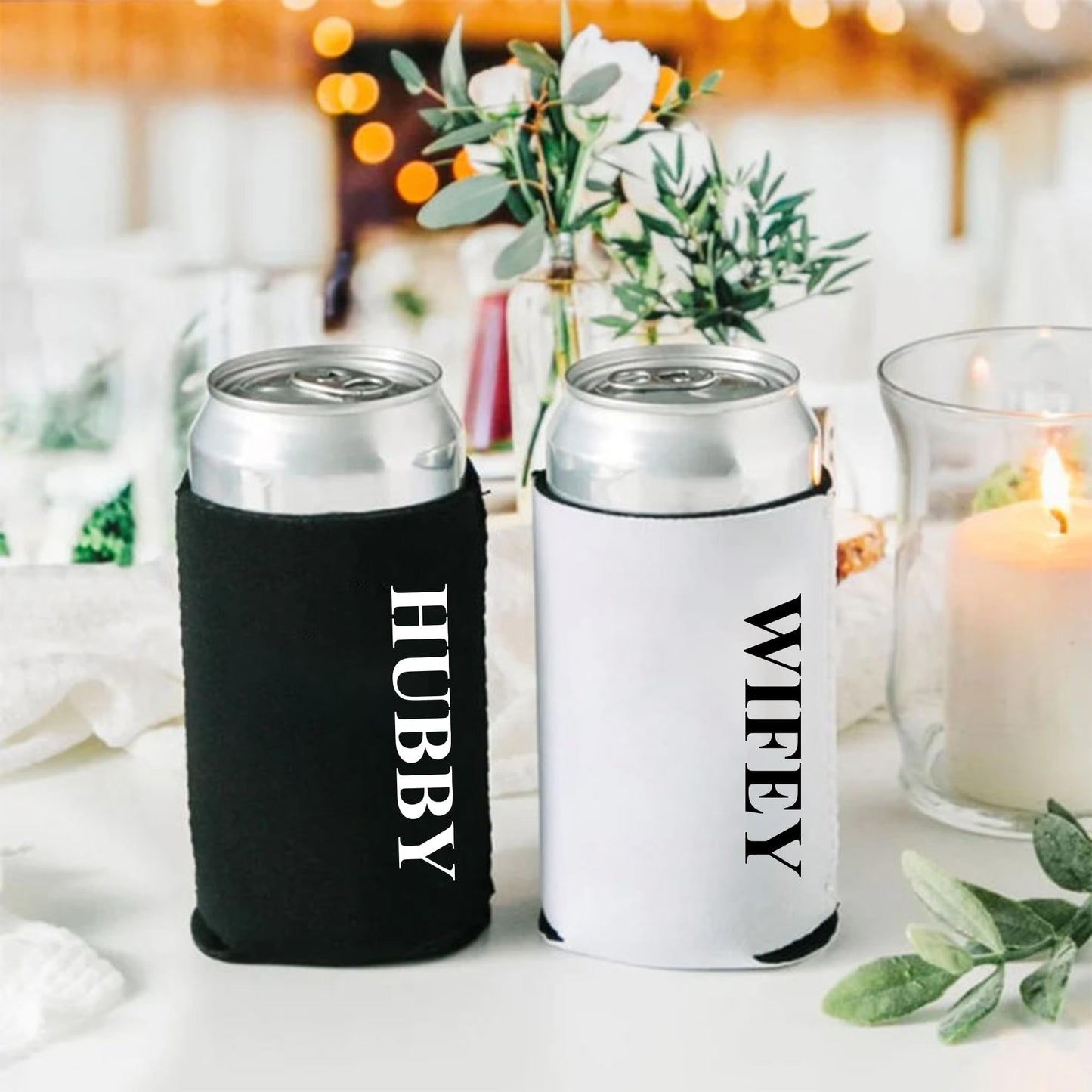 GroomBrideGifts Honeymoon Essentials Gifts - Hubby and Wifye Novelty Can Cooler.