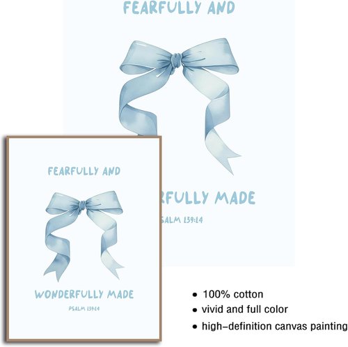 Coquette Blue Bow Wall Art Decor - Inspirational Bible Verses for Teen Girls | Light Blue 8x10 Unframed