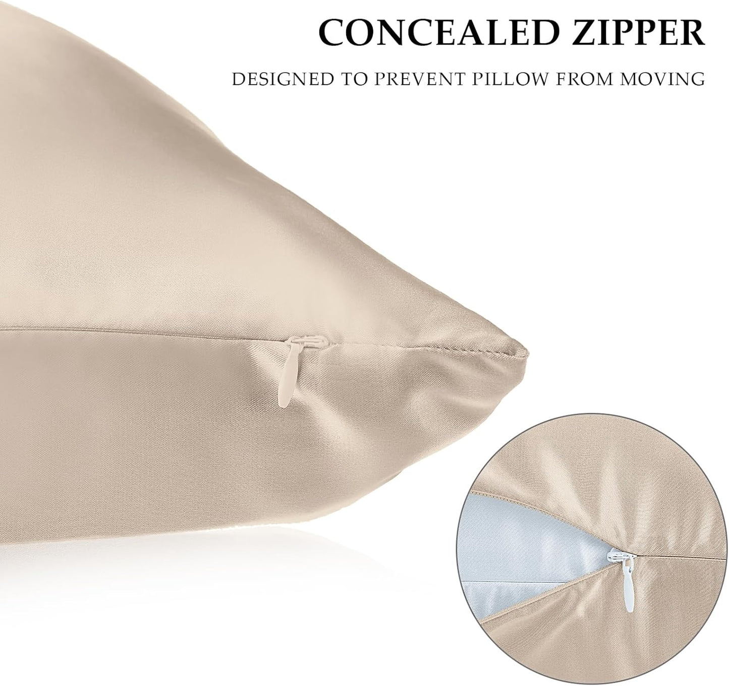 Skiennix Satin Pillowcase Set - 2 Pack with Hidden Zipper, Adjustable Eye Mask & Volume Scrunchie | Champagne