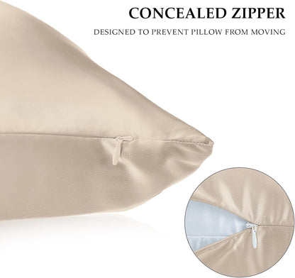 Skiennix Satin Pillowcase Set - 2 Pack with Hidden Zipper, Adjustable Eye Mask & Volume Scrunchie | Champagne