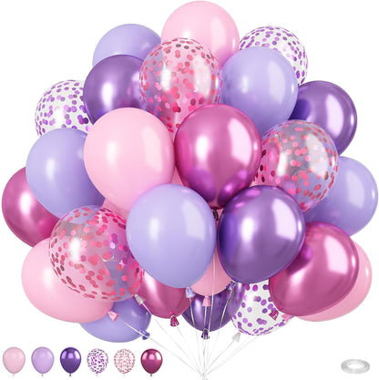 Skiennix 50PCS 12-Inch Confetti Balloons - Metallic Pink & Purple Latex Balloons for Parties
