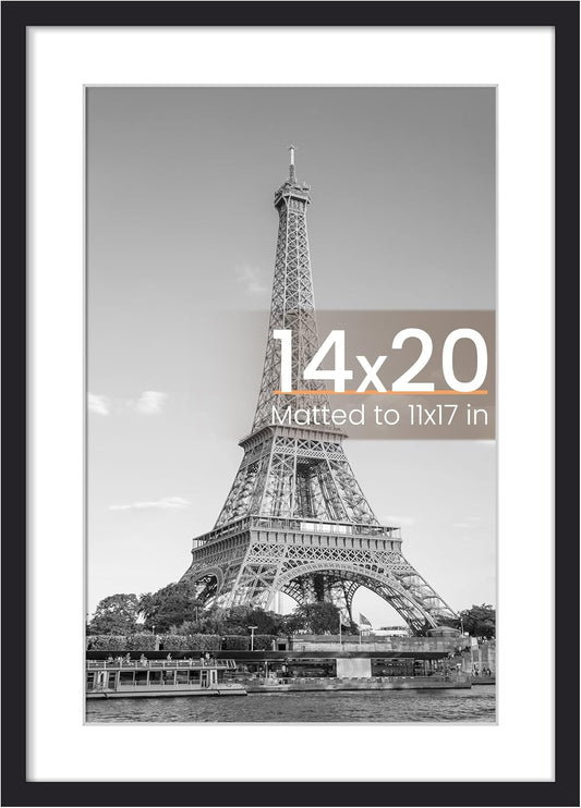 Upsimples 14x20 Picture Frame - Versatile Display for 11x17 or 14x20 Photos | Black, 1 Pack