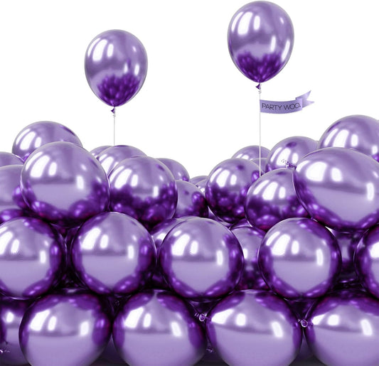 PartyWoo Metallic Purple Balloons - 50 Pcs Mini Chrome Latex for Weddings, Graduations & Parties