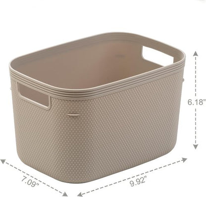 BINO Plastic Storage Bins - 5.5 Liter, Taupe | 3 Pack Woven Baskets for Organized Pantry