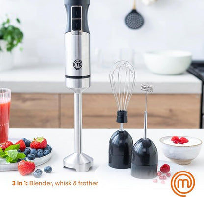 MasterChef Immersion Blender - Handheld Stainless Steel Stick Emulsifier with Whisk & Frother Attachments | 400W for Baby Food, Soups & Lattes