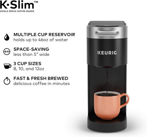 Keurig K-Slim Coffee Maker - Multistream Technology with 3 Brew Sizes | Sleek Black Design, 46oz Reservoir