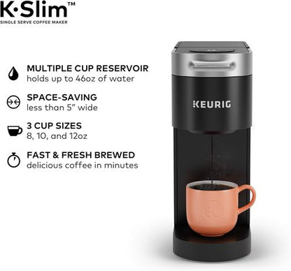 Keurig K-Slim Coffee Maker - Multistream Technology with 3 Brew Sizes | Sleek Black Design, 46oz Reservoir