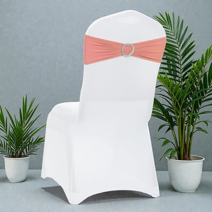 MDS Spandex Chair Sashes - Premium Stretch Covers with Buckle Slider for Weddings & Events | Coral Peach, Pack of 50