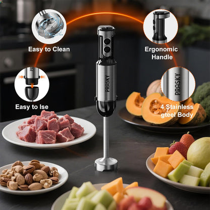 Skiennix Immersion Blender - 20-Speed Handheld Blender with Turbo Mode & Stainless Steel Blades | 600ml Beaker, 500ml Chopper (Silver)