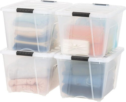 IRIS USA 54 Qt Stackable Storage Bins with Lids - BPA-Free, Durable Clear Organizing Solution | 4 Pack