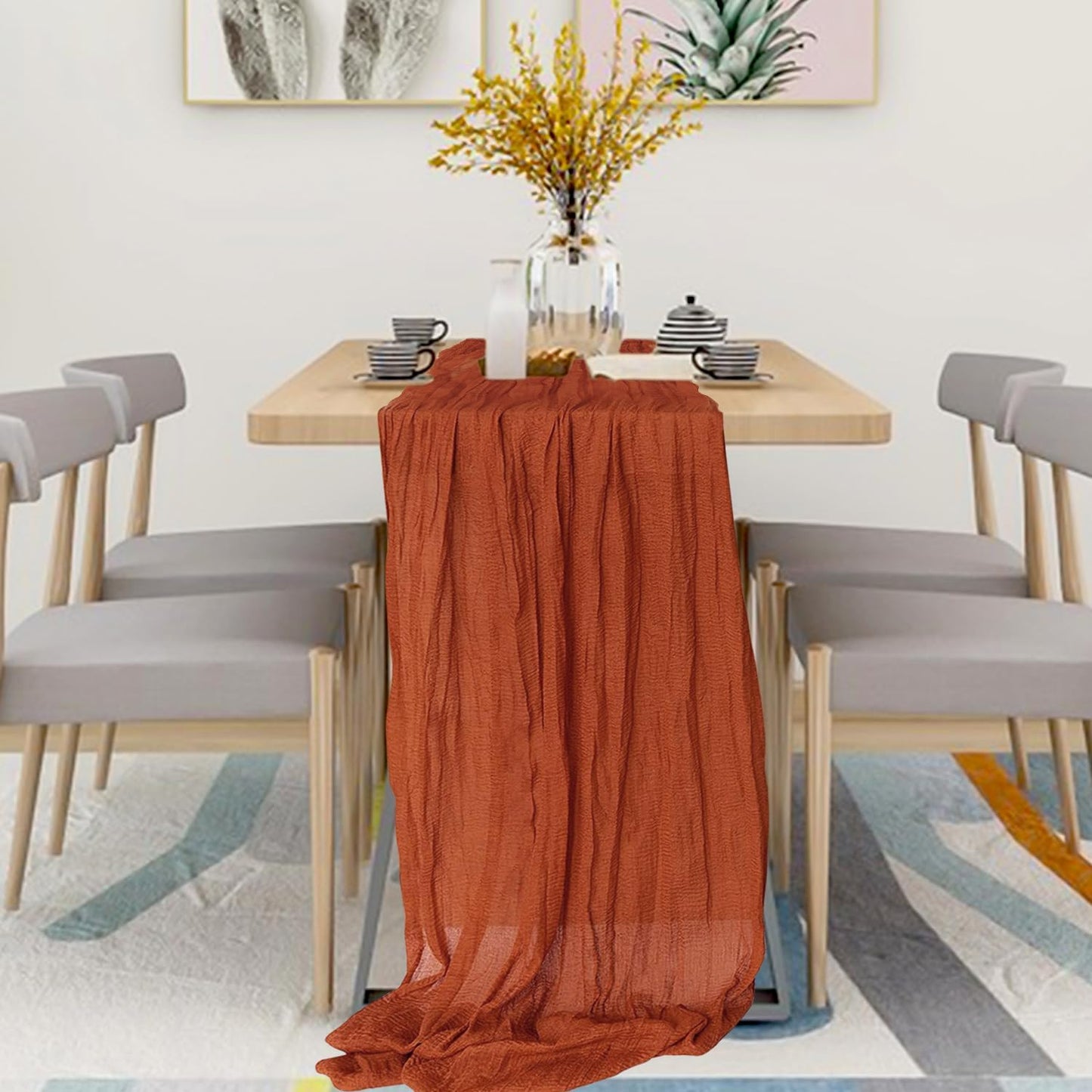 Skiennix Cheesecloth Table Runner - Boho Romantic Wedding Decor | 12 Pack, 35" x 118", Terracotta