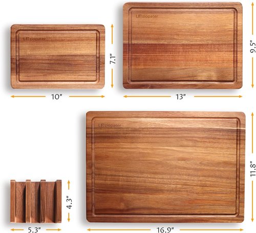 Acacia Wood Cutting Board Set - Durable Chopping Boards with Deep Juice Grooves & Built-in Handles | Set of 3