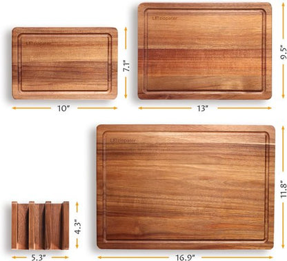 Acacia Wood Cutting Board Set - Durable Chopping Boards with Deep Juice Grooves & Built-in Handles | Set of 3