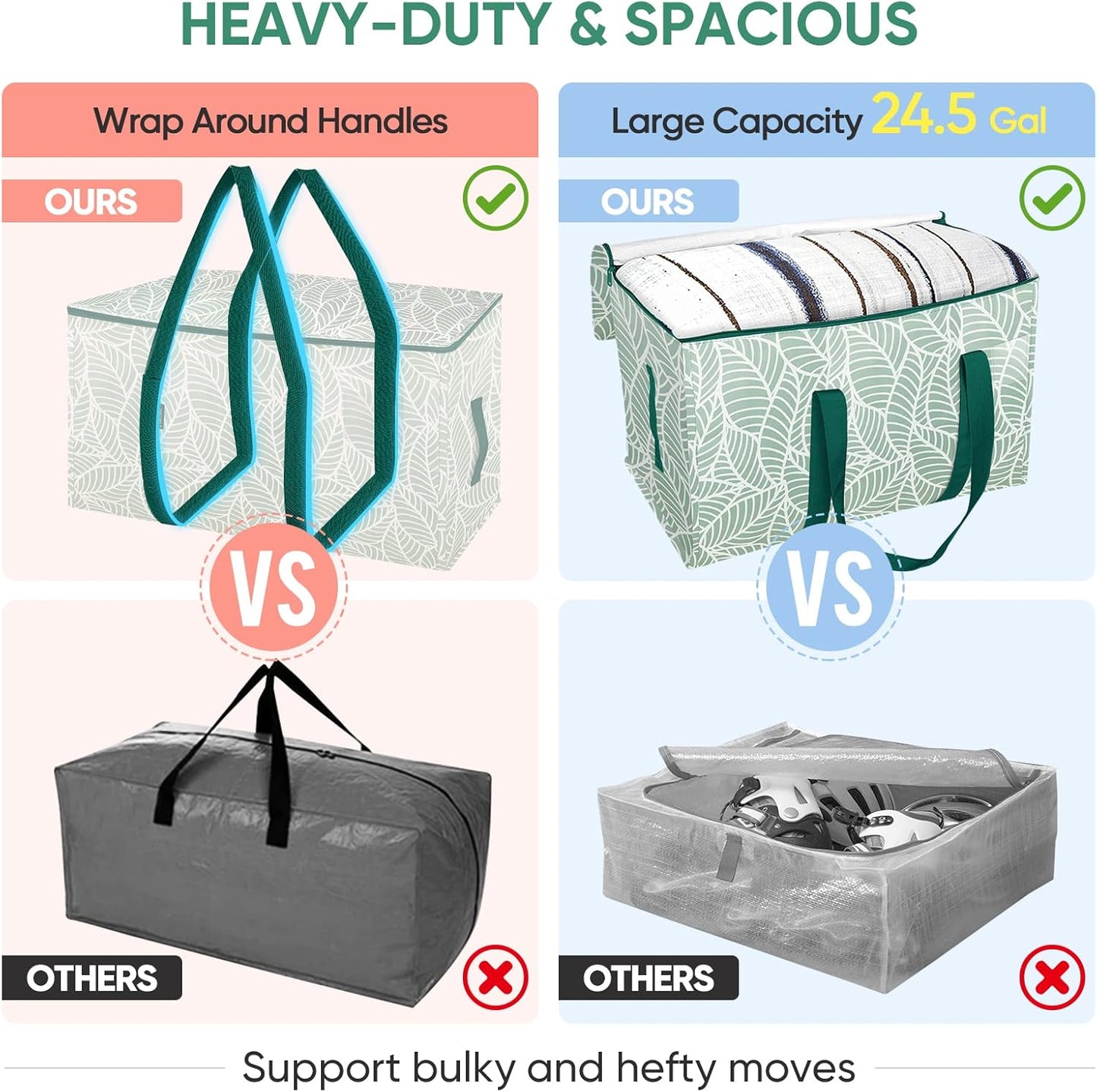 BALEINE Heavy-Duty Oversized Moving Bags - 2-Pack with Reinforced Handles for Clothes & Storage (Antique Foliage)