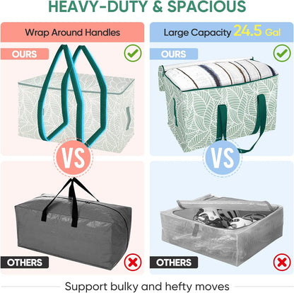 BALEINE Heavy-Duty Oversized Moving Bags - 2-Pack with Reinforced Handles for Clothes & Storage (Antique Foliage)