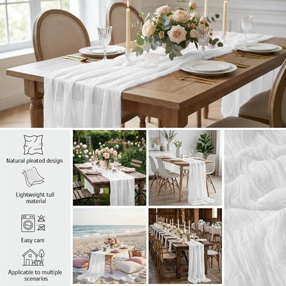 Skiennix 12-Pack White Spring Easter Table Runners - 10FT Boho Gauze Cheesecloth | 21 x 120 Inch for Weddings & Parties