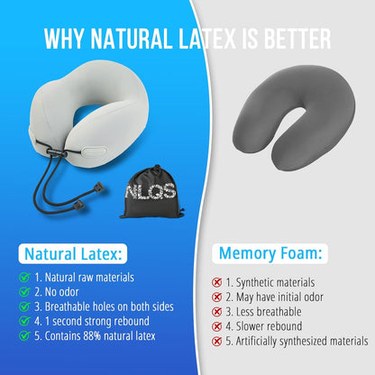 Skiennix Travel Pillow - Natural Latex Neck Support for Comfortable Long-Distance Travel | Ideal for Airplanes