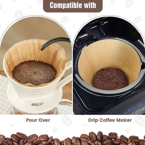 Clinuse Unbleached #4 Cone Coffee Filters - 200 Pcs Natural Paper for 8-12 Cup Drip Coffee Makers