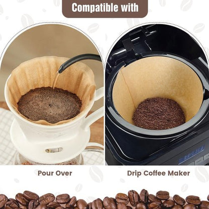 Clinuse Unbleached #4 Cone Coffee Filters - 200 Pcs Natural Paper for 8-12 Cup Drip Coffee Makers