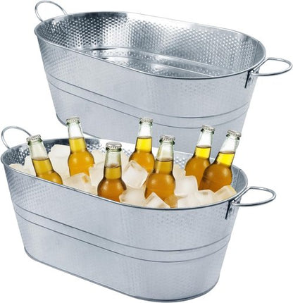 2 PCS 15.3 x 9 x 6 inches Silver Metal Galvanized Tub with Handles, 3 Gallon Galvanized Beverage Tubs for Parties, Large Metal Drink Ice Buckets for Beer, Wine, Cocktails & Outdoor Events