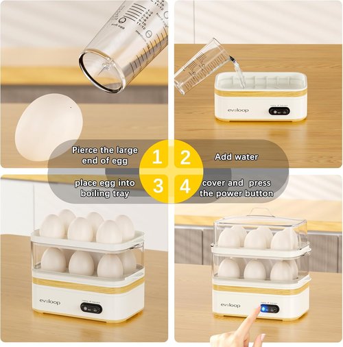 Evoloop Electric Egg Cooker - Rapid 12-Egg Capacity for Soft, Medium, Hard Boiled & Poached Eggs | BPA-Free White Tray