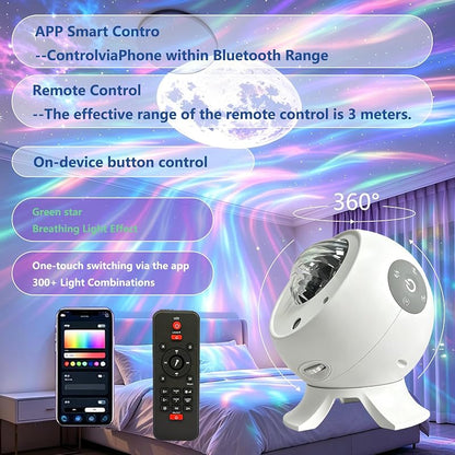 Galaxy Star Projector Night Light with Bluetooth Speaker & Aurora Show